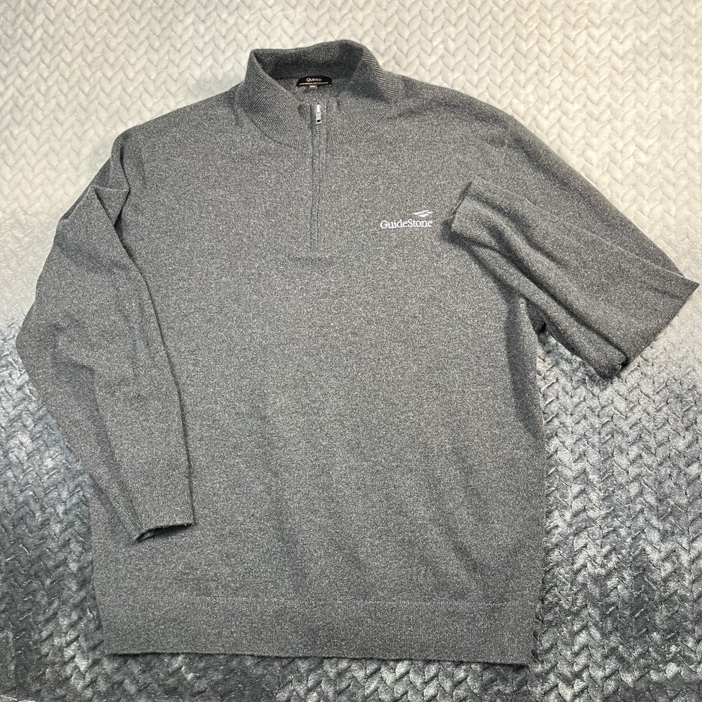 Quince Sweater Mens XXL Grey 100% Mongolian Cashmere 1/4 Zip *Company Logo